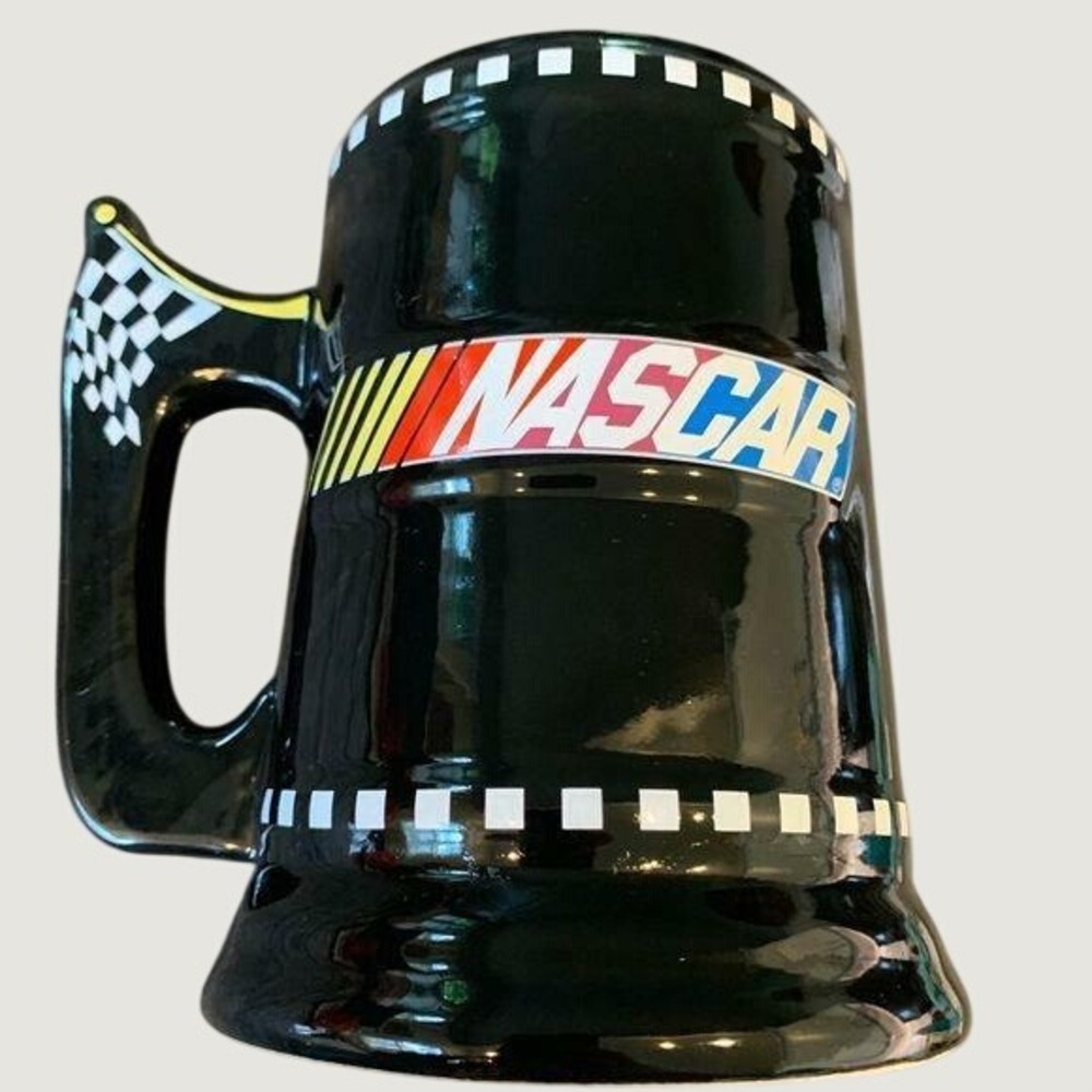 NASCAR Ceramic Beer Stein Mug Black Checkered Flag Sherwood Brands 2003 Racing